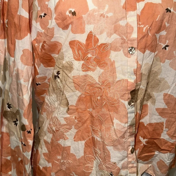 orange tan white JH Collectibles floral button down shirt size medium - Picture 3 of 4